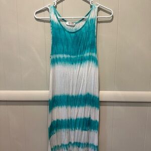 Teal and White Tie-Dye Maxi Dress
